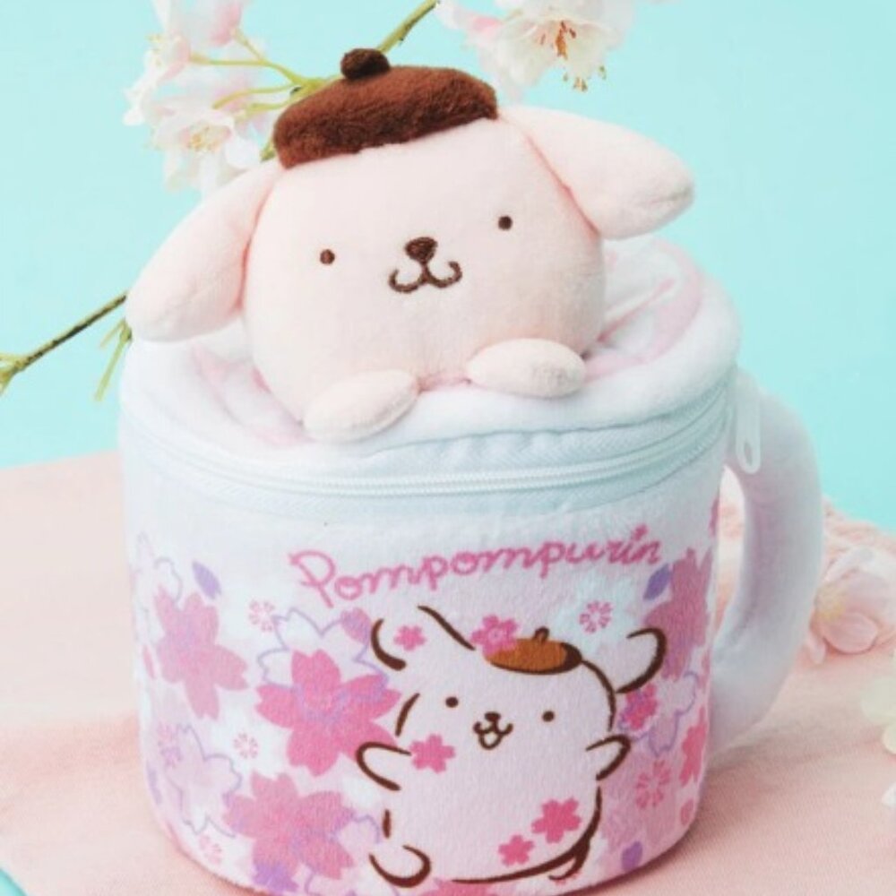 Pompompurin Sakura (Cherry Blossom) Latte Mug Plush Pouch 74 g